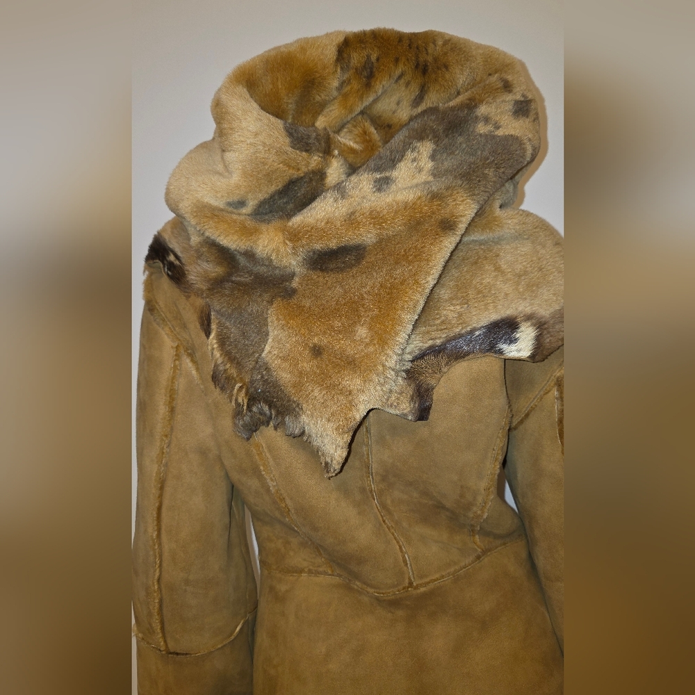 Rare Unique Designer Sheepskin Coat Raw Edges With Bag - Picture 6 of 16